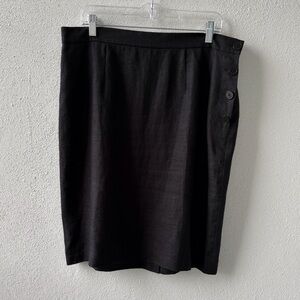 Lauren Ralph Lauren Black Linen Size 16W Knee Length Straight Skirt Side Buttons